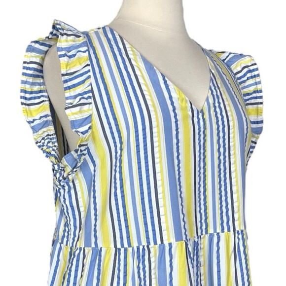 Time and Tru Dress V-neck Ruffle Sleeve Yellow Blue Stripe Women’s Size XXL - Picture 6 of 11